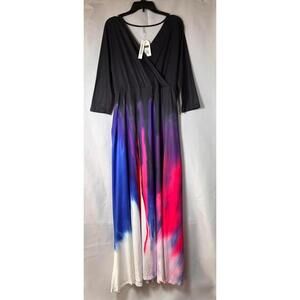 Elegant Pnpendnde Black Maxi Dress with Colorful Ombre Skirt 2XL NWT